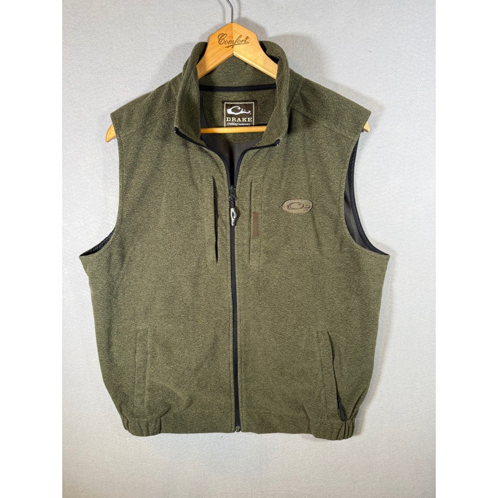 Drake Waterfowl Mens Fleece Vest Olive Green Full Zip Hunting Outdoor Medium
